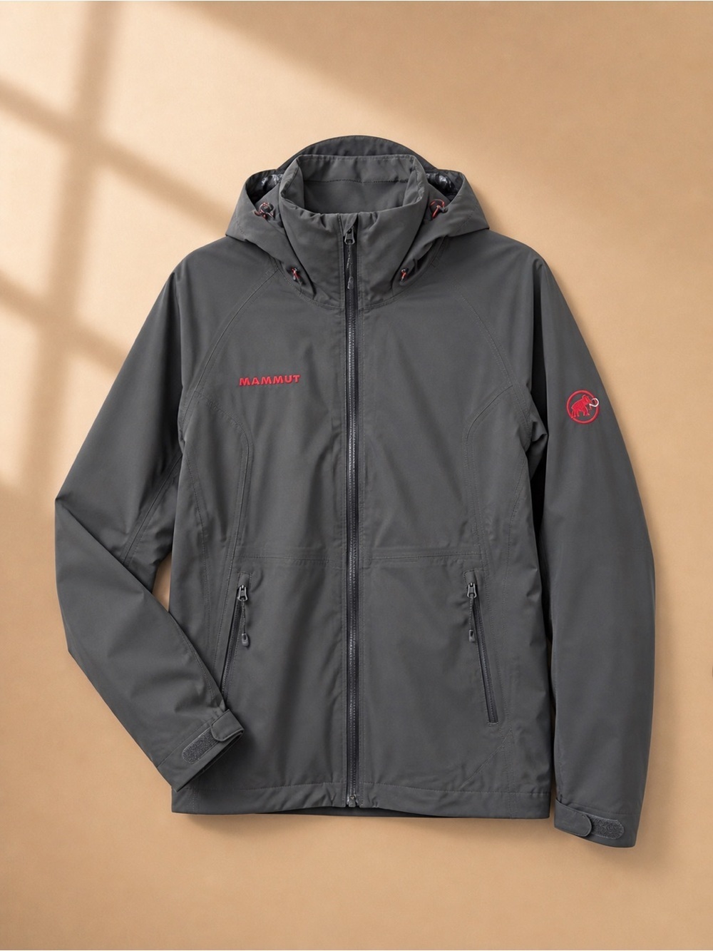 Mammut Women’s Hooded Rain Jacket Gray Lightweight Hiking Shell Outdoor Size S